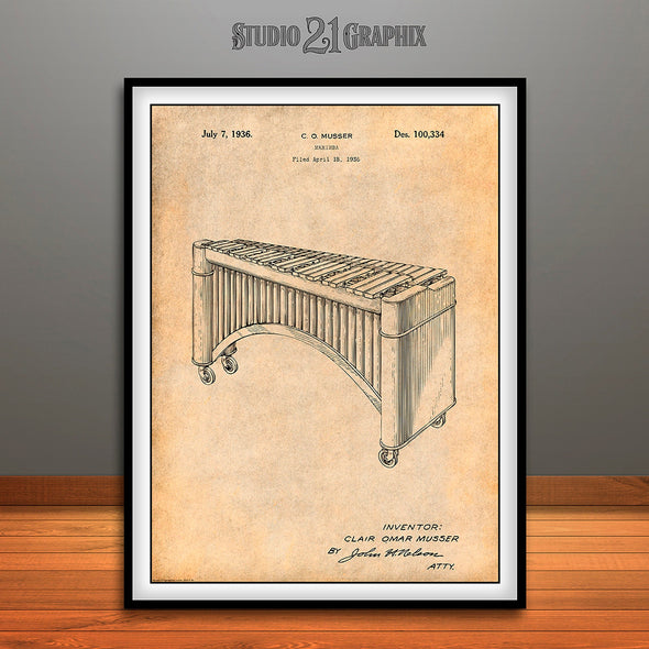 1936  Marimba Xylophone Patent Print Antique Paper
