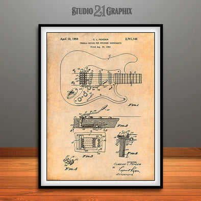 1954 Fender Stratocaster Guitar Patent Print Antique Paper