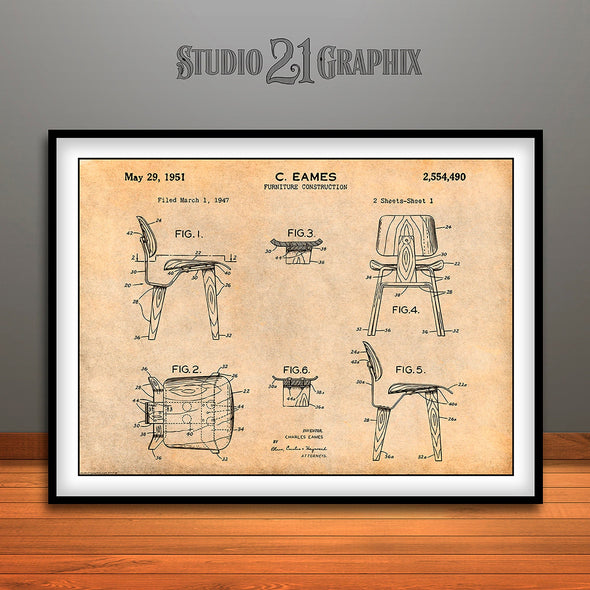 1947 Eames Chair Patent Print Antique Paper