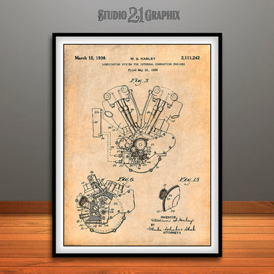 1936 Harley Davidson Knucklehead Patent Print Antique Paper