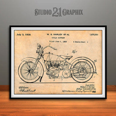 1928 Harley Davidson Motorcycle Patent Print Antique Paper