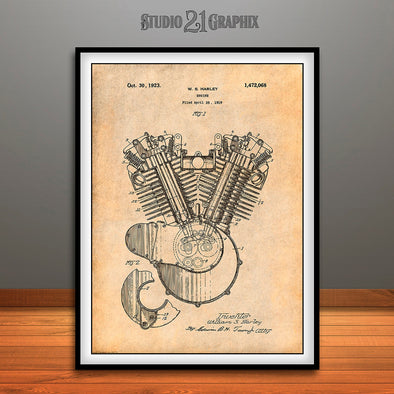 1923 Harley Davidson Engine Patent Print Antique Paper