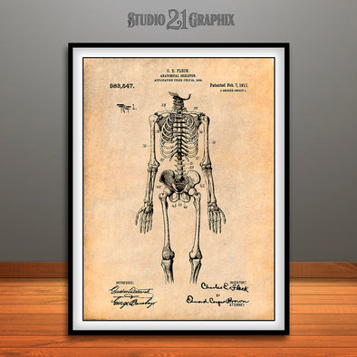 1909 Anatomical Skeleton Patent Print Antique Paper