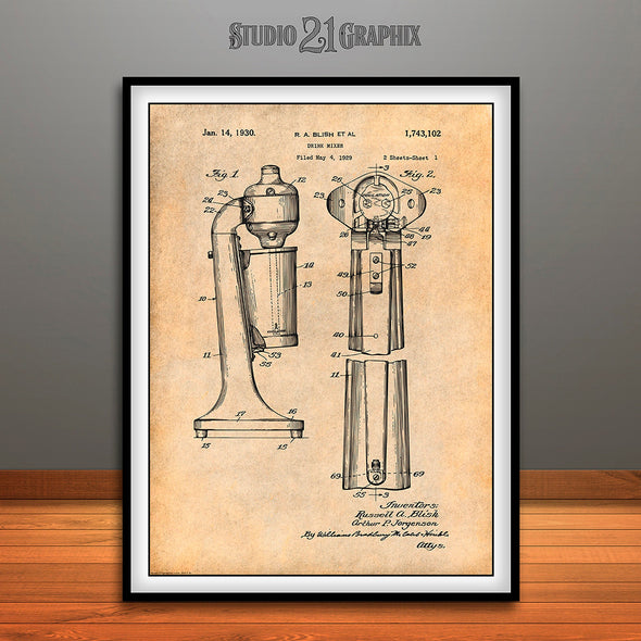 1929 Soda Fountain Drink Mixer Patent Print Antique Paper
