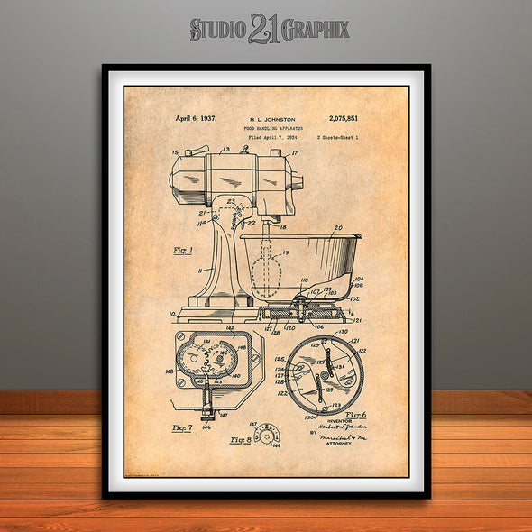 1934 Kitchen Mixer Patent Print Antique Paper