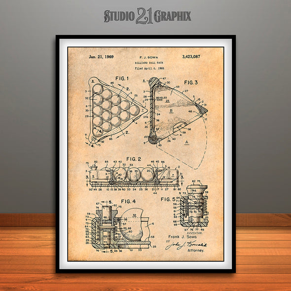 1966 Billiard Ball Rack Patent Print Antique Paper