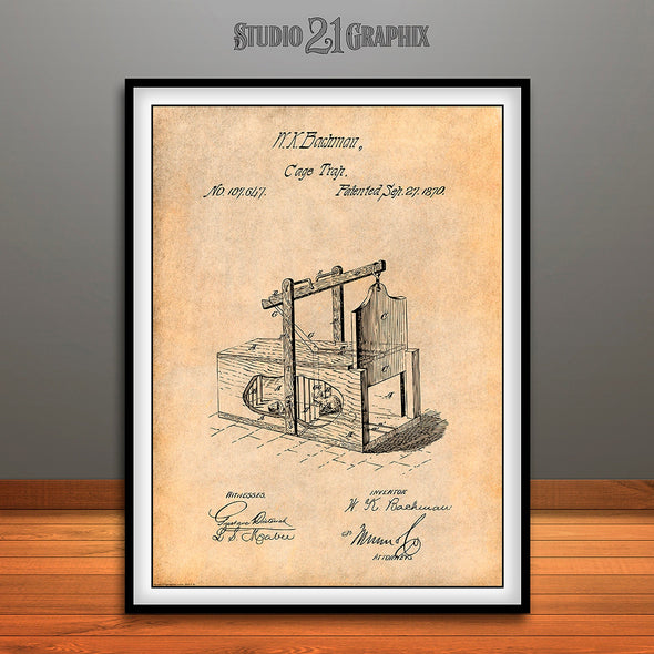 1870 Mouse Trap Patent Print Antique Paper