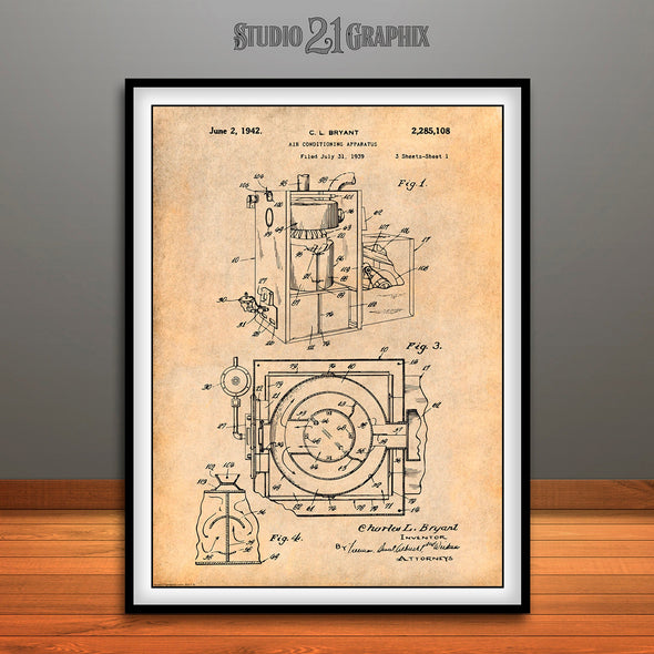 1939 Bryant Air Conditioning System Patent Print Antique Paper