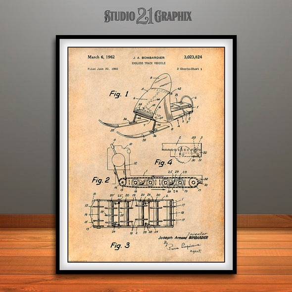 1960 Bombardier Snowmobile Patent Print Antique Paper