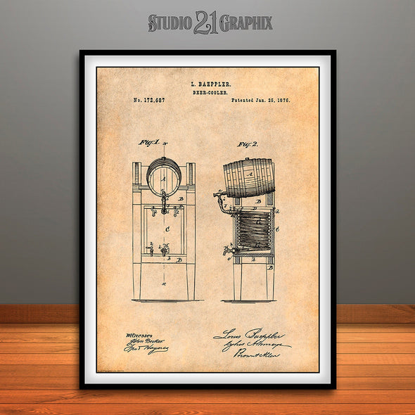 1876 Beer Cooler Patent Print Antique Paper