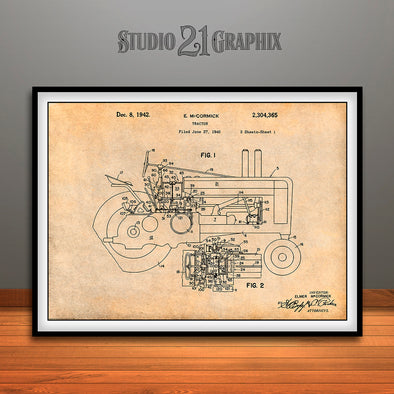 1942 John Deere Tractor Patent Print Antique Paper