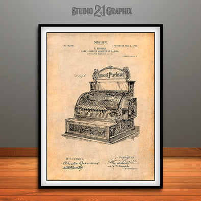 1904 National Antique Brass Cash Register Patent Print Antique Paper
