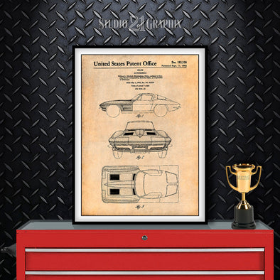 Vintage Corvette Blueprint Decor
