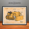 1934 Earth Moving Bulldozer Colorized Patent Print Antique Paper