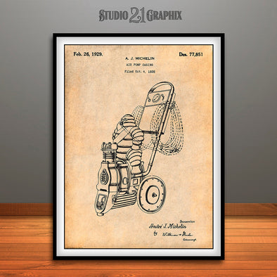1929 Michelin Man Air Compressor Patent Print Antique Paper
