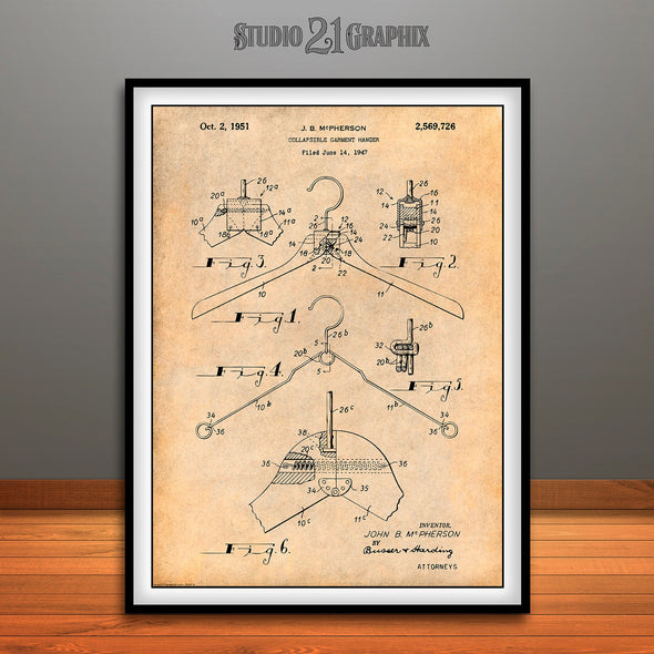 1947 Collapsible Garment Hanger Patent Print Antique Paper