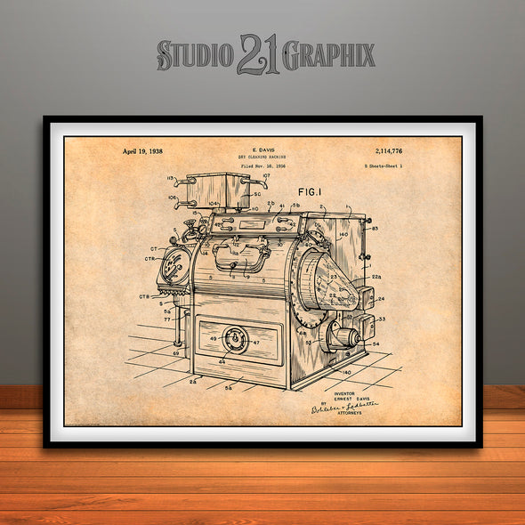 1936 Dry Cleaning Machine Patent Print Antique Paper