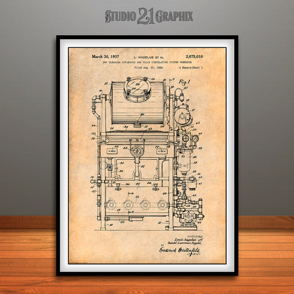 1934 Dry Cleaning Apparatus Patent Print Antique Paper