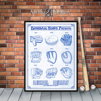 Vintage Baseball Gloves Patent Prints Blueprint