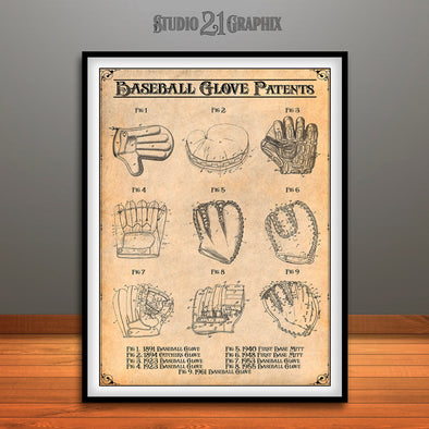 Vintage Baseball Gloves Patent Prints Antique Paper