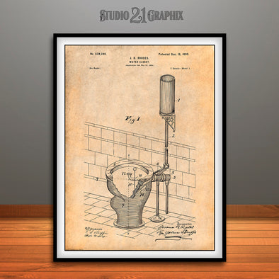 1899 J. B. Rhodes Water Closet Patent Print Antique Paper