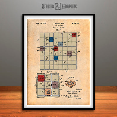 1954 Scrabble Game Colorized Patent Print Antique Paper