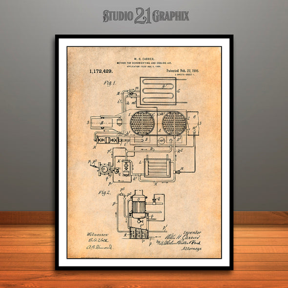 1916 Carrier Method for Cooling Air Patent Print Antique Paper