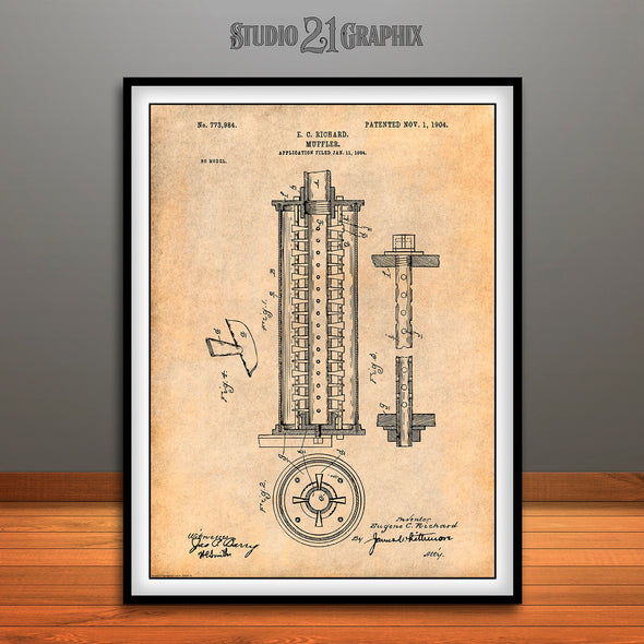 1904 Muffler Patent Print Antique Paper