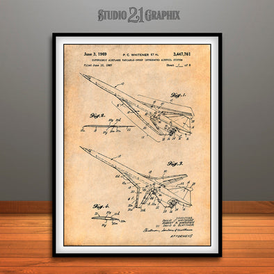 1967 Boeing Supersonic Airplane Patent Print Antique Paper