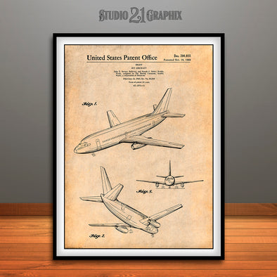 1966 Boeing 737 Jet Aircraft Patent Print Antique Paper