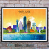 Dallas, Texas In Living Color Skyline Watercolor Art Print