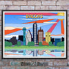 Dallas, Texas POP-ART Skyline Watercolor Art Print