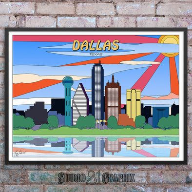 Dallas, Texas POP-ART Skyline Watercolor Art Print