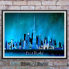 Dubai at night, UAE Skyline Watercolor Art Print