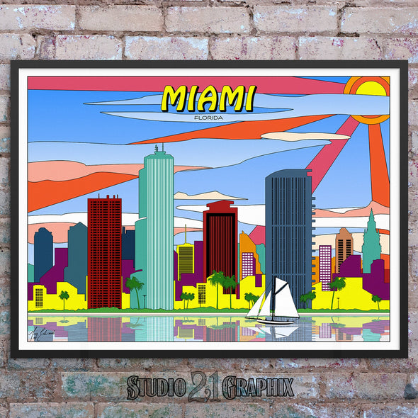 Miami POP-ART, Florida Skyline Watercolor Art Print