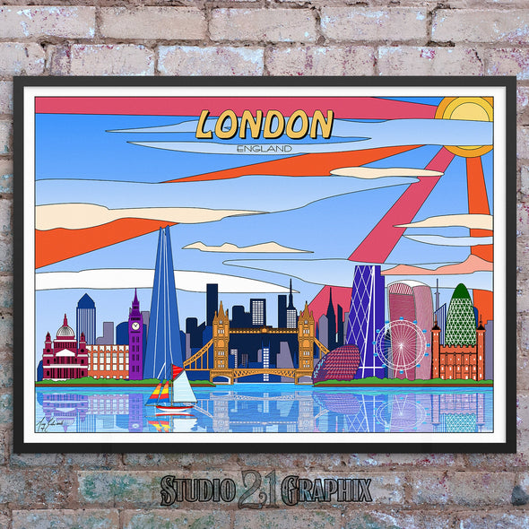 London POP-ART, England Skyline Watercolor Art Print
