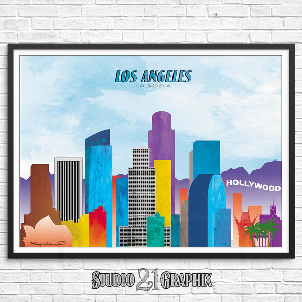 Los Angeles, California Skyline Watercolor Art Print