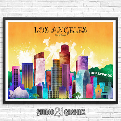 Los Angeles in Living Color, California City Skyline Print