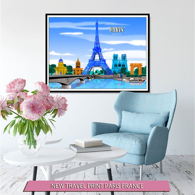 Paris, France Skyline Watercolor Art Print
