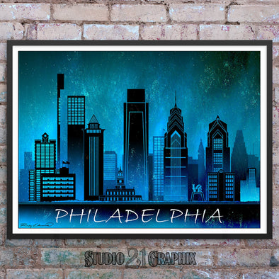Philadelphia at Night, Pennsylvania Skyline Watercolor Art Print