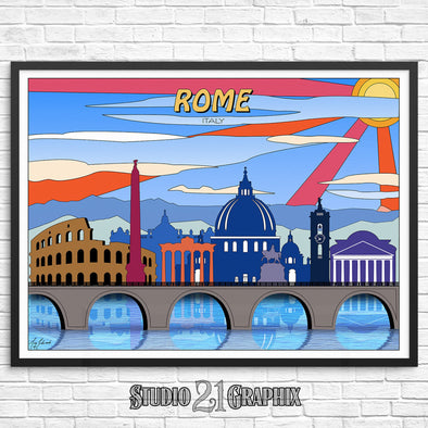 Rome POP-ART, Italy Skyline Watercolor Art Print