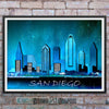 San Diego at Night, California Skyline Watercolor Art Print