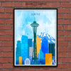 Seattle, Washington Skyline Watercolor Art Print