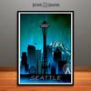 Seattle at Night, Washington Skyline Watercolor Art Print
