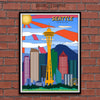 Seattle POP-ART, Washington Skyline Watercolor Art Print