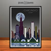 Chicago in Moon Light Skyline Watercolor Art Print
