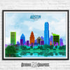 Austin Texas City Skyline Watercolor Art Print