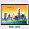 Austin In Living Color, Texas City Skyline Watercolor Art Print