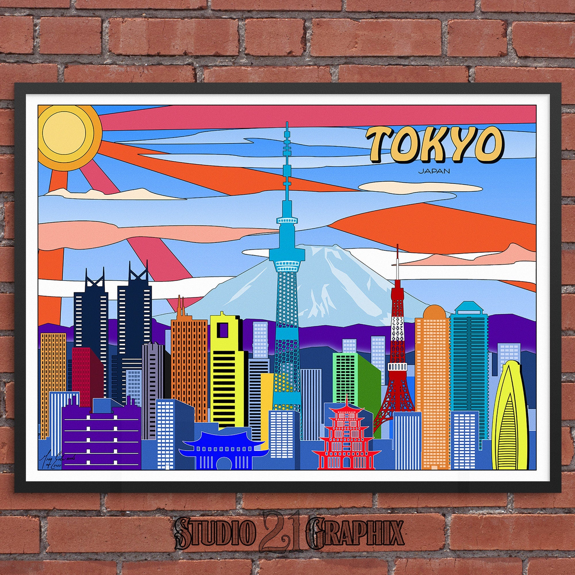 Tokyo POP-ART, Japan Skyline Watercolor Art Print - UNFRAMED