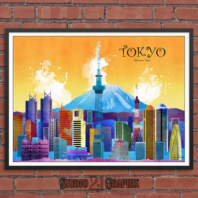 Tokyo In Living Color, Japan Skyline Watercolor Art Print